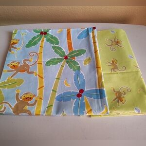 Jenny & Jeff Lot Of 2 Monkey Print Kid's Nursery Fabric Pieces Sewing Quilting